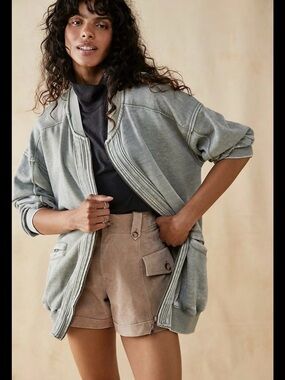 We The Free by Free People Robby Bomber Jacket in a washed army color.